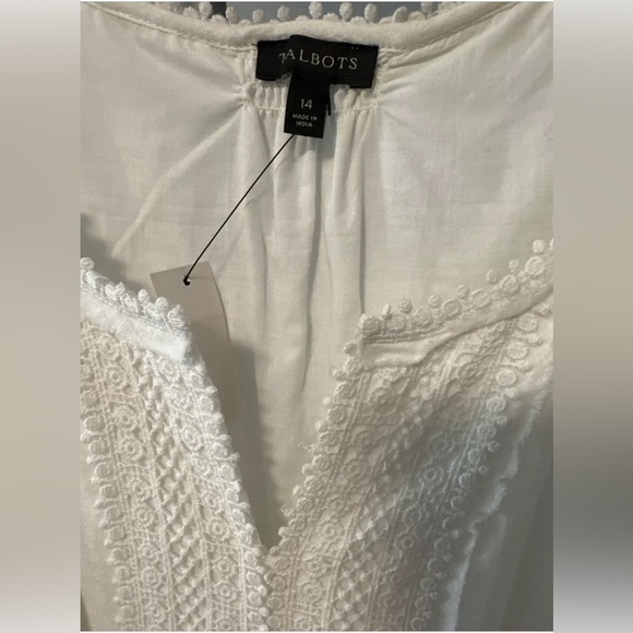 NWT TALBOTS WHITE FULLY LINED COTTON 100% EYELET MIDI SLEEVELESS DRESS Sz US 14 - Picture 3 of 5